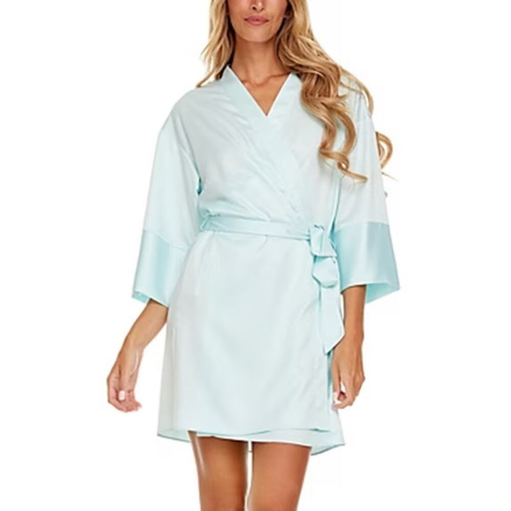 Flora Nikrooz AQUA Sasha Charmeuse Kimono Wrap‎ Robe Women Large NWT